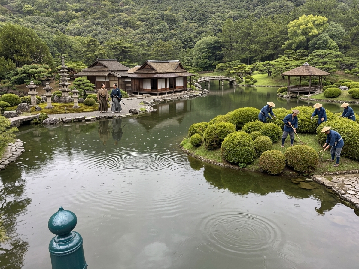 栗林公園の江戸時代の風景（AI生成）