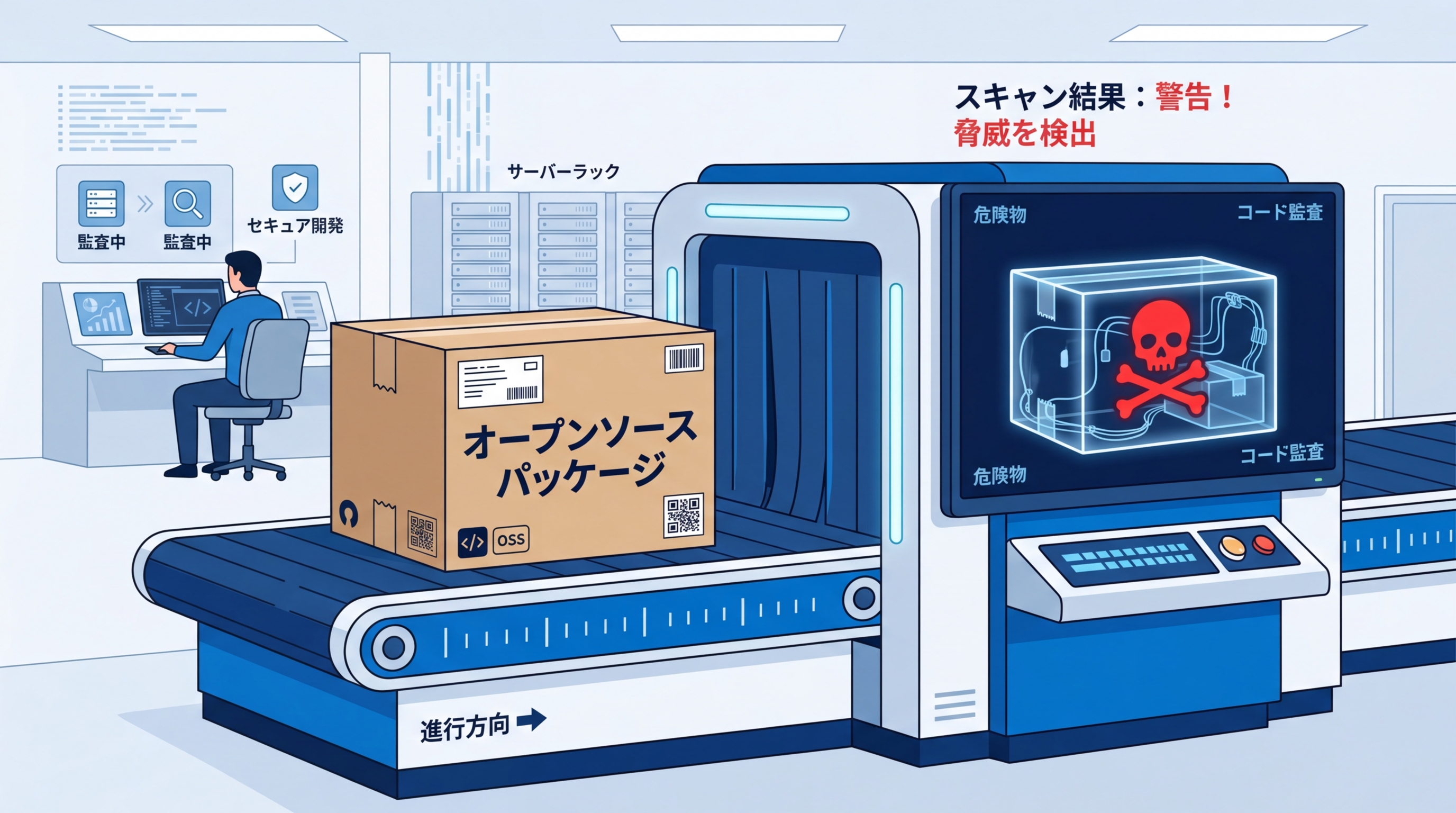 オープンソースパッケージのセキュリティスキャンで脅威を検出するイメージ
