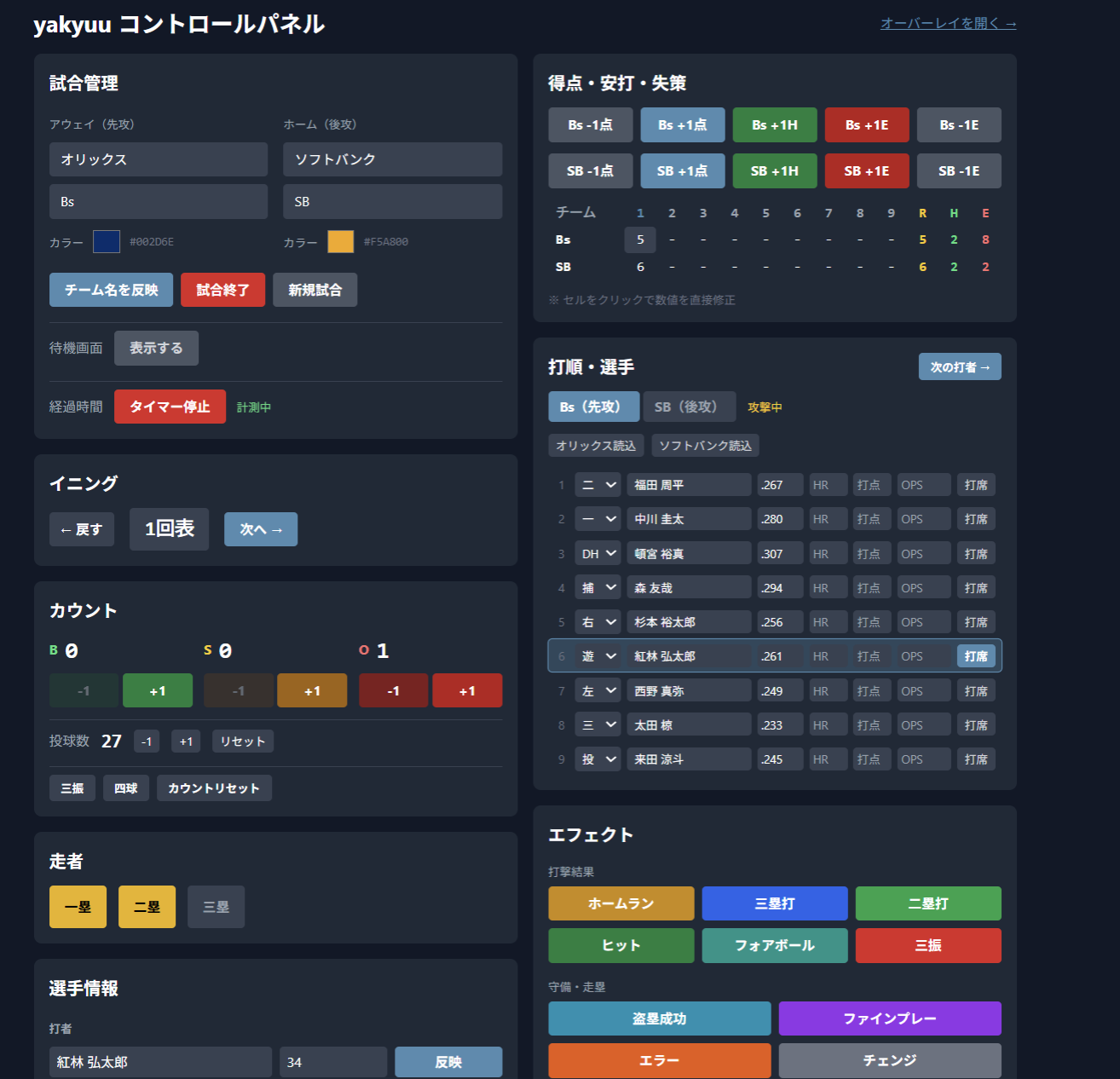 yakyuu コントロールパネル