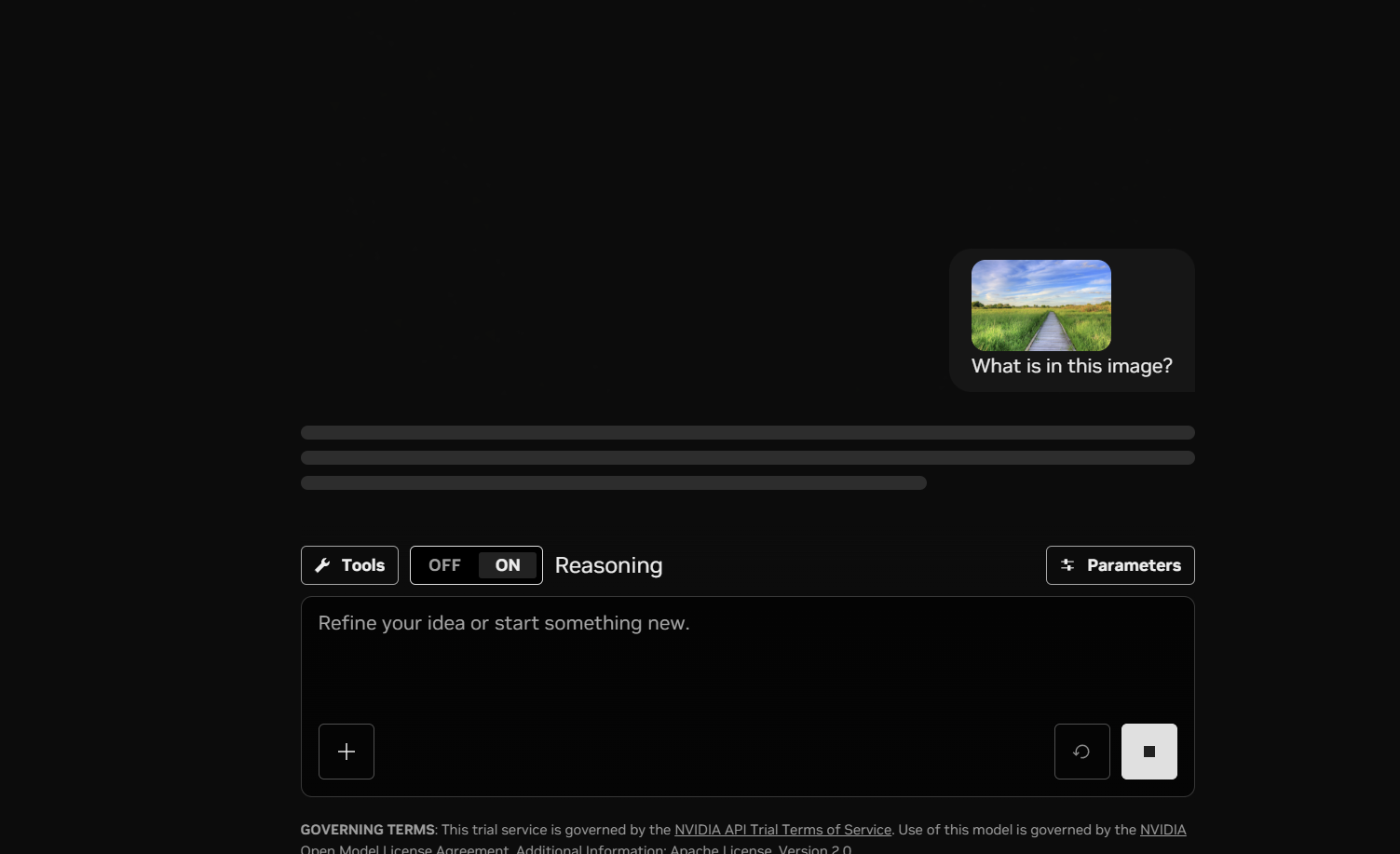 ブラウザのチャット画面で画像入力を試している様子