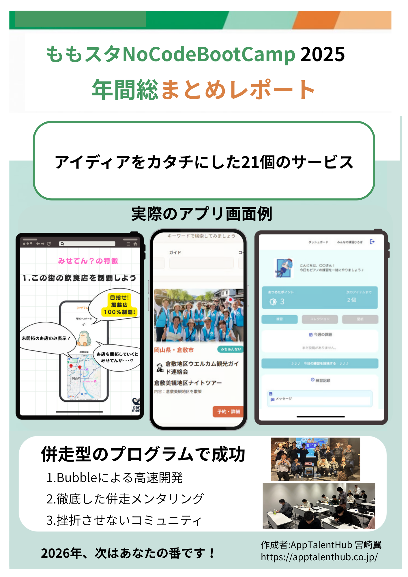 ももスタNoCodeBootCamp 2025 年間総まとめレポート — 併走型プログラムで21個のサービスを実現