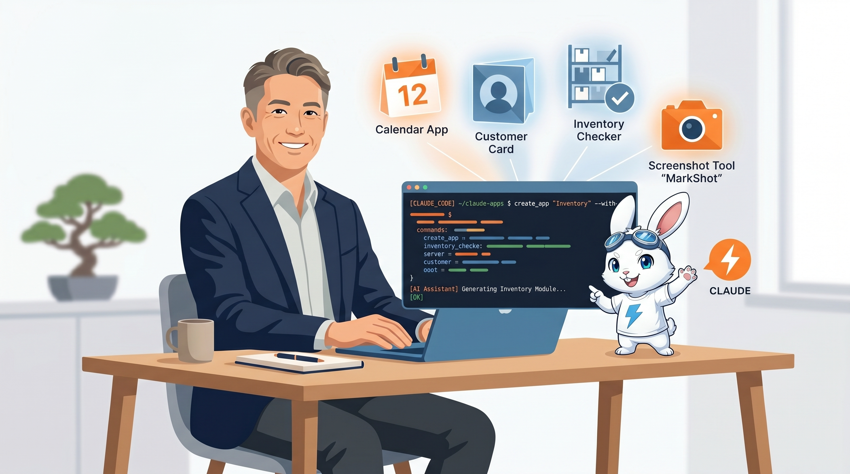 ターミナル画面とClaude Codeで、カレンダーアプリ・顧客カルテ・在庫チェック・MarkShotなどを自作する経営者