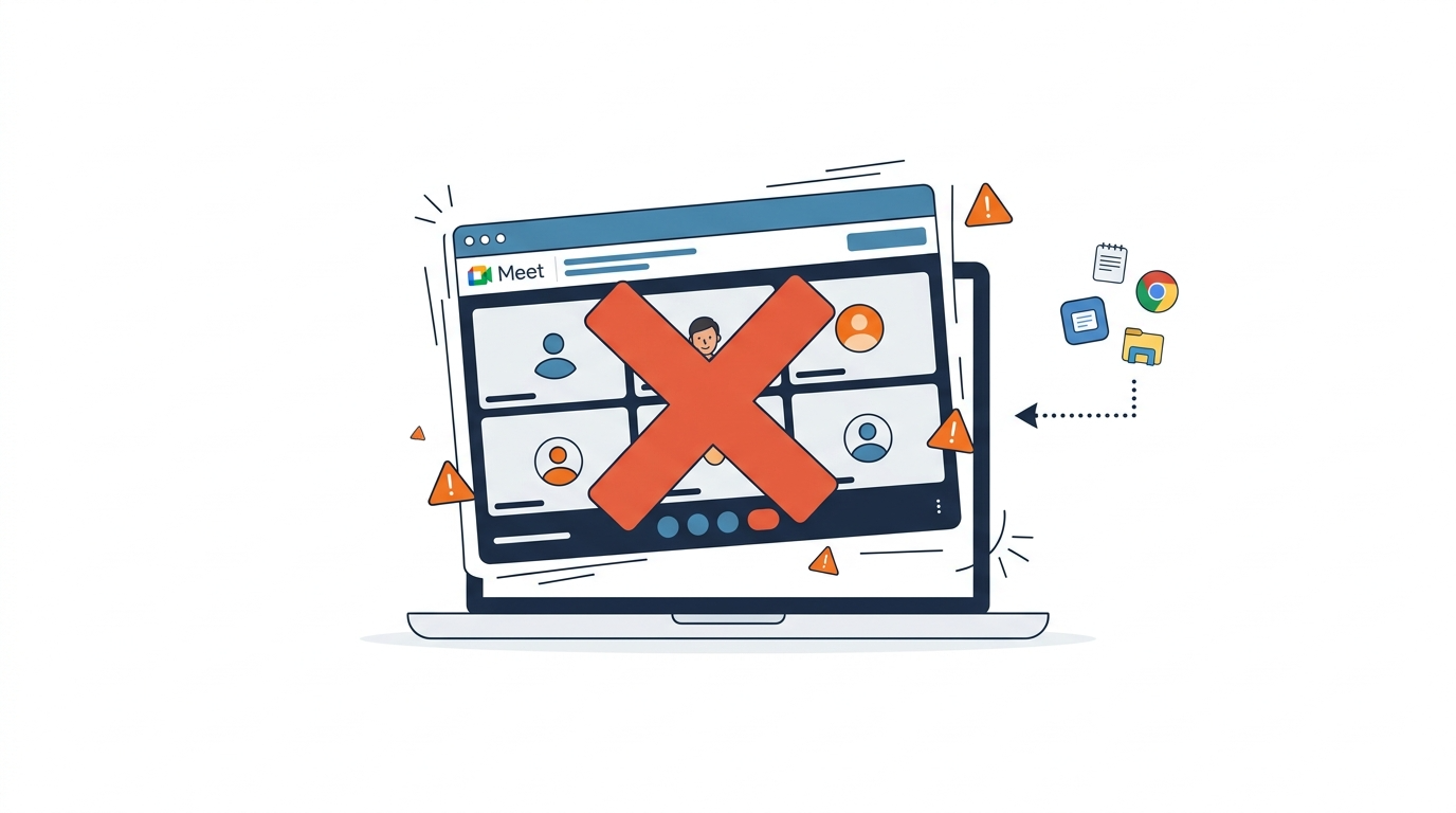 Google Meetがクラッシュする症状イメージ