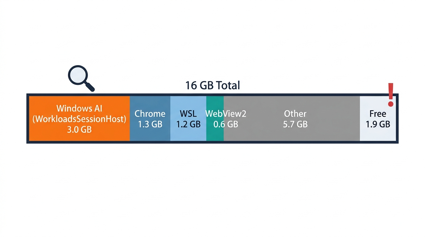 16GBメモリの内訳 — Windows AIが3GBを占有