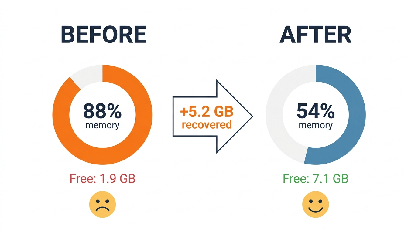 Before/After — メモリ使用率88%→54%に改善