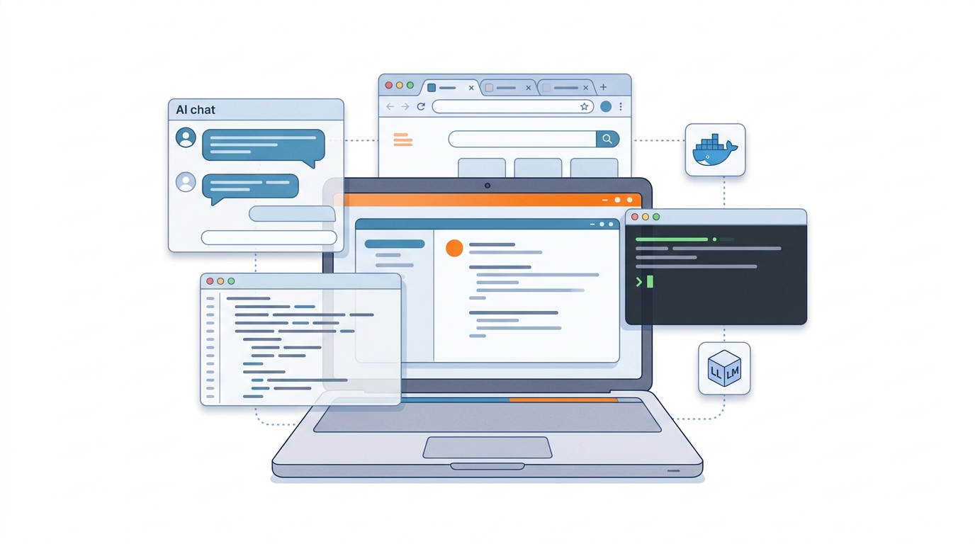 バイブコーディング中はAIエージェント・IDE・ターミナル・Docker・ローカルLLMが常時同居する