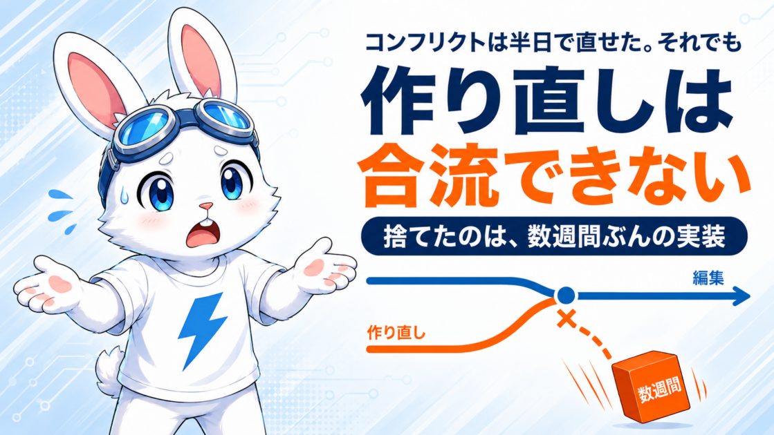 AIでコンフリクト解消は簡単になった。それでも数週間ぶんを捨てた — 編集は合流できる、作り直しは合流できない