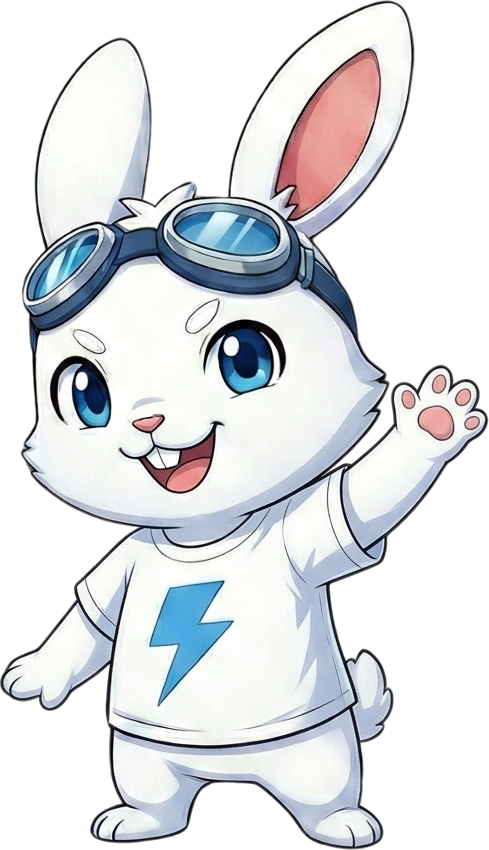 笑顔で手を振るラピットくん。サイトの計測の点検と保守の相談を受け付けている案内